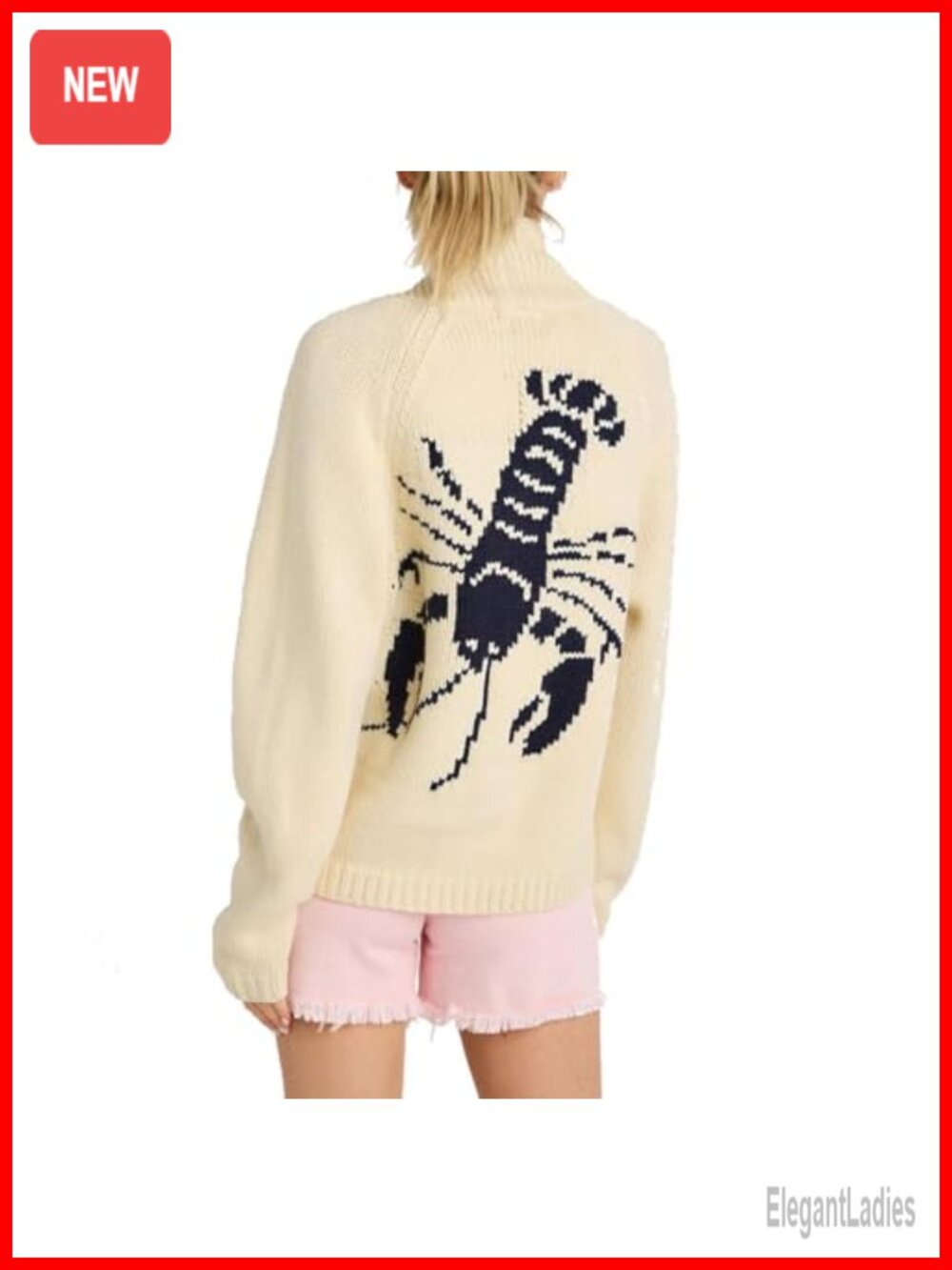 Lobster Print Long Sleeve Button Down Cardigan Sweater Loose Fit Knit Coat
